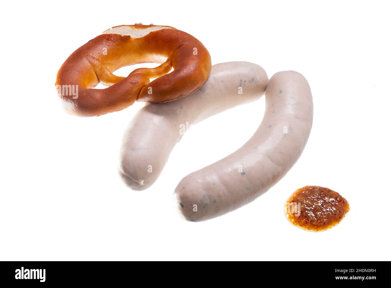 Brezel, Senf, Weisswurst, Brezeln, Senf, Weisswurst Stockfoto