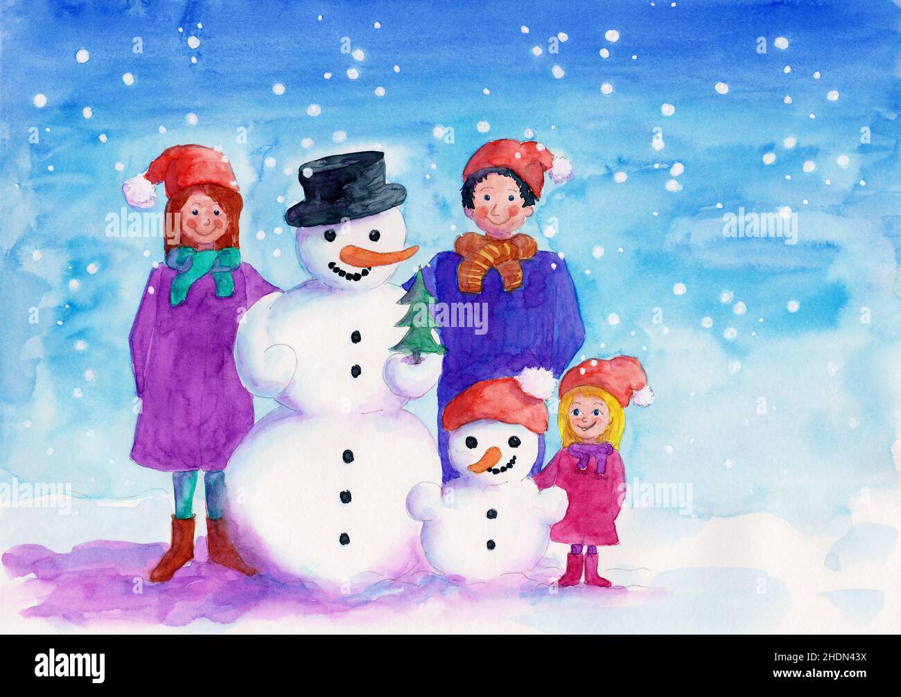 Zeichnung, Schneemann, weihnachtskarte, Zeichnungen, Schneemänner, weihnachtskarten Stockfoto