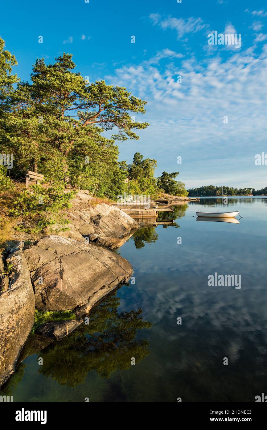 Steg, scharfer Garten, Lidingö, Stege, Schärengartens Stockfoto