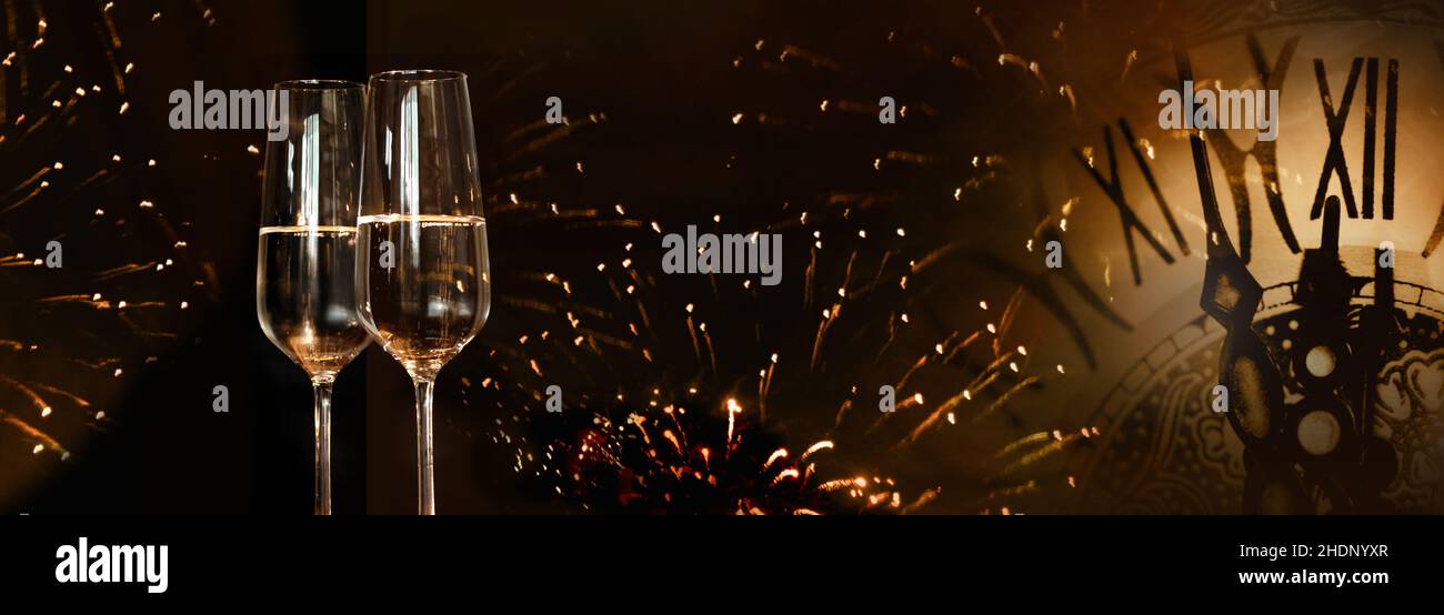 Silvester, Sektglas, Mitternacht, Silvester, Mittsächtliche Stockfoto