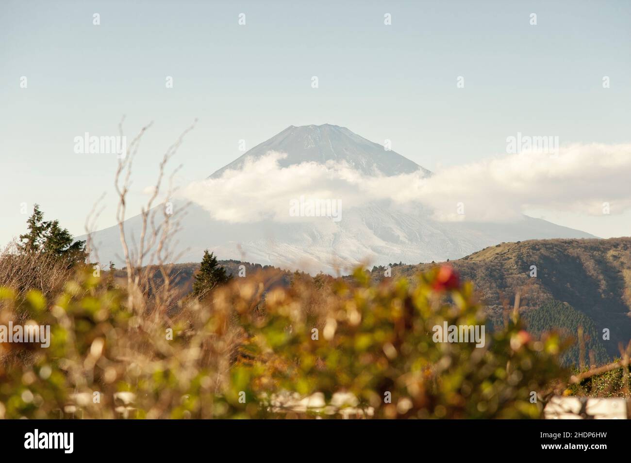 Der Gipfel des Fuji von Sengokuhara aus gesehen bei Hakone, Japan. Stockfoto