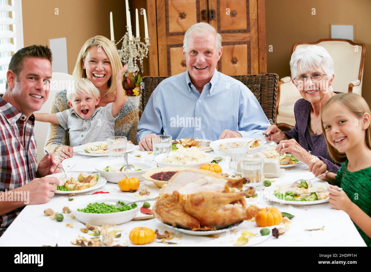 Abendessen, Familienleben, Danksagen, Abendessen, Familienleben Stockfoto