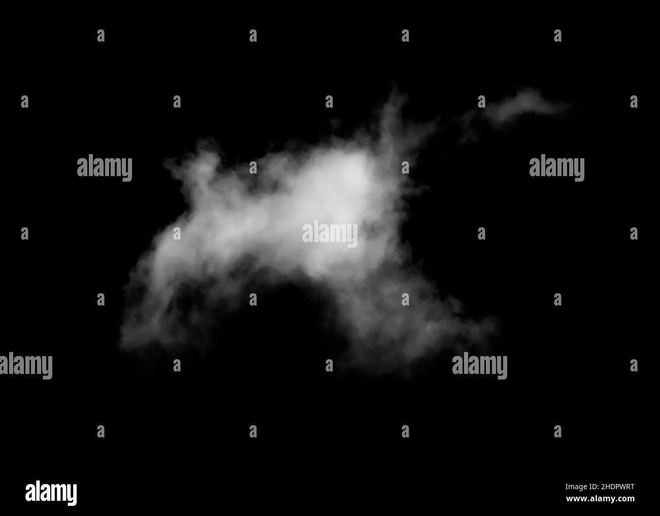 Weiße Wolke isoliert auf schwarzen Hintergrund. Stockfoto