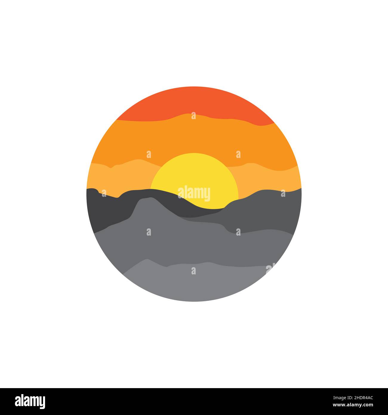 Kreis abstrakt mit Sonnenuntergang und Stein Hügel Logo Design Vektor Grafik Symbol Illustration kreative Idee Stock Vektor