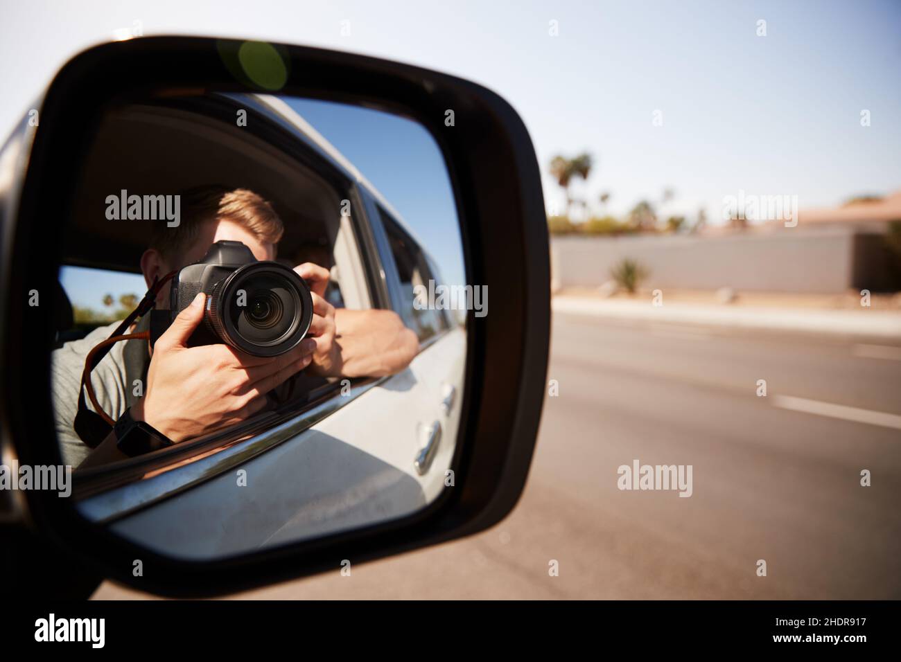Fotografie, Rückspiegel, Roadtrip, Fotografien, Rückspiegel Stockfoto