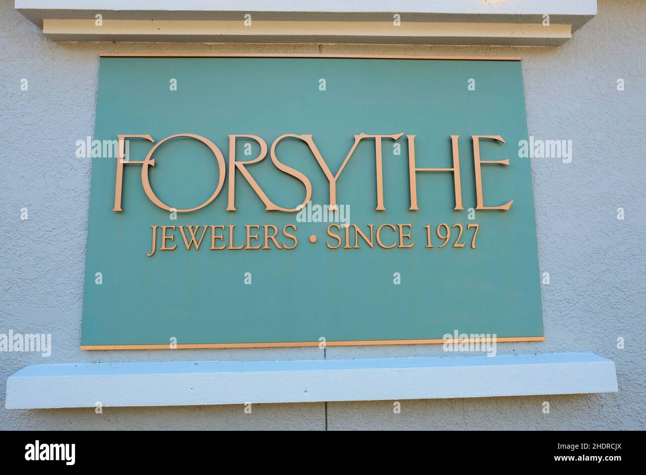 Forsythe Jewelers, seit 1927, Schild an The Shops at Sea Pines Center; Hilton Head, South Carolina; lokalem Juweliergeschäft. Stockfoto