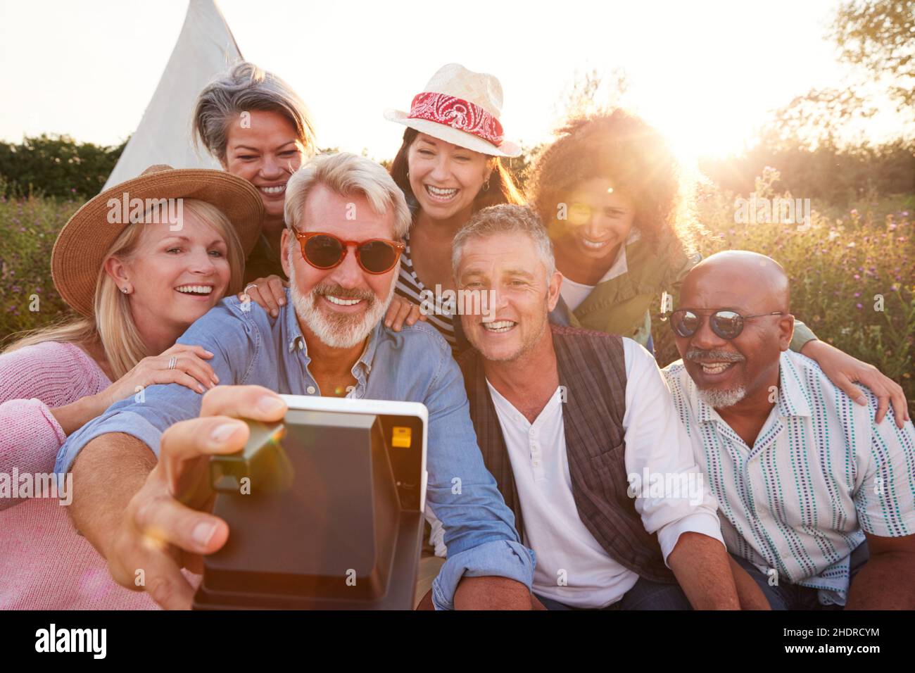 Foto, Freunde, Camping, polaroid, Fotografien, Freund, Lager, Camper Stockfoto