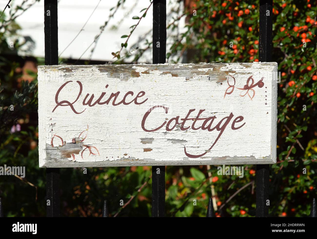 Quitte Cottage Schild am Tor, norfolk, england Stockfoto