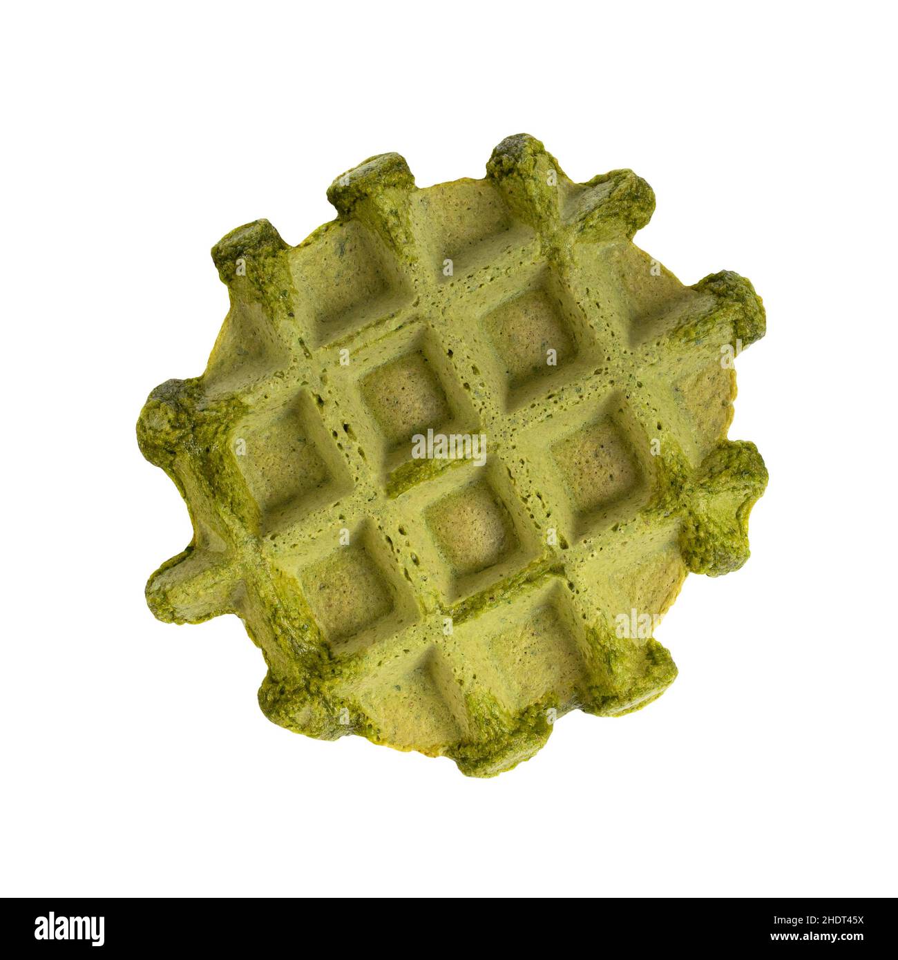Grüne vegane Waffel Nahaufnahme isoliert auf weißem Hintergrund Stockfoto