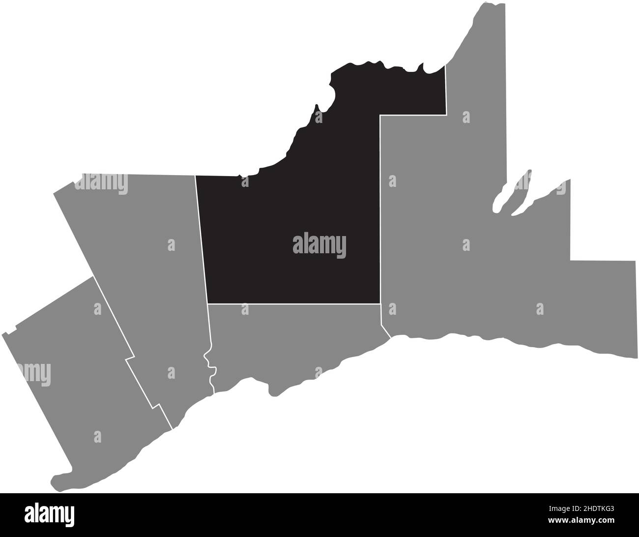 Schwarz flach leer hervorgehoben Locator Karte der REGION YORK innerhalb grauen administrativen Karte des Großraums Toronto Stock Vektor