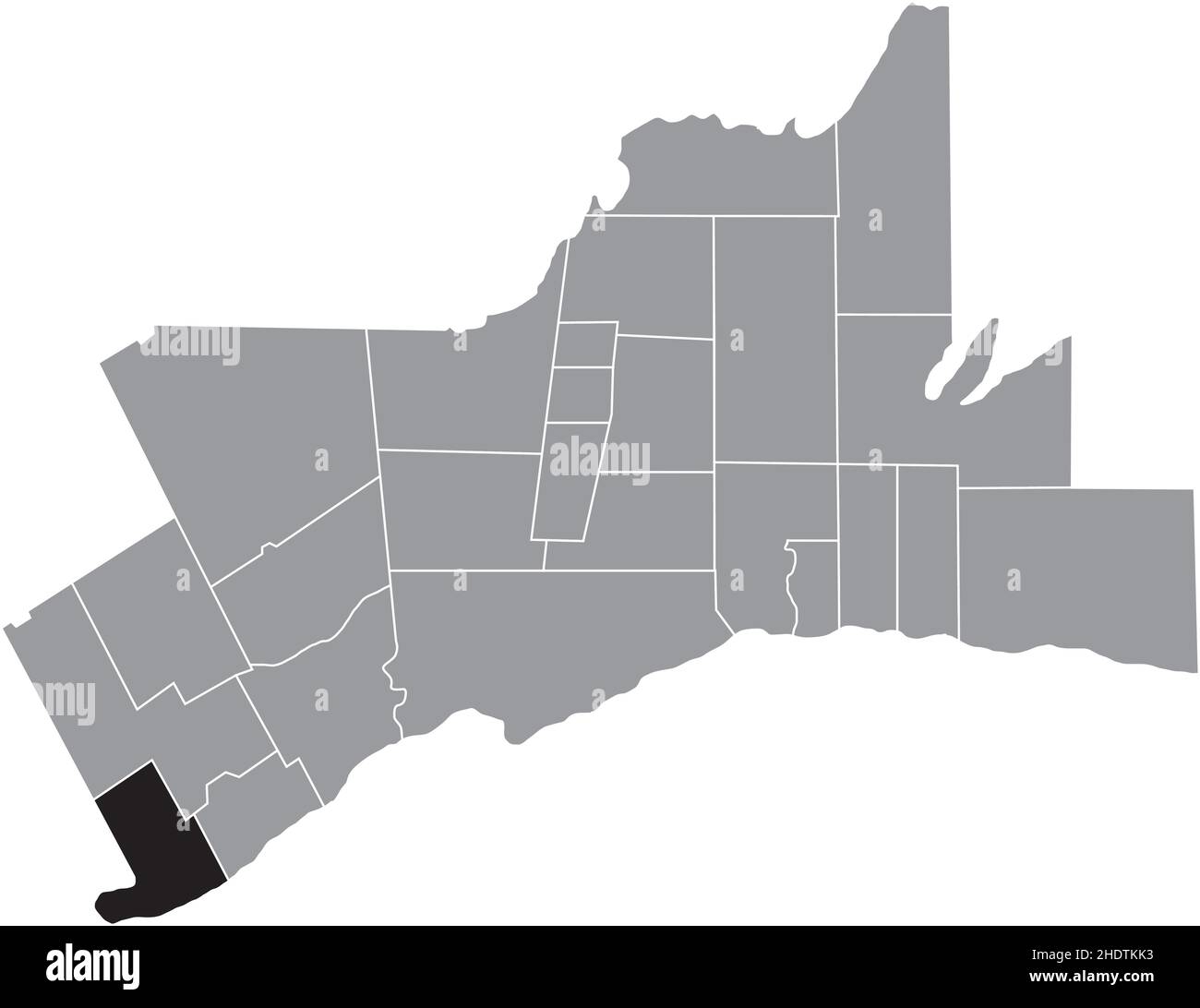 Schwarz flach leer markiert Lageplan der GEMEINDE BURLINGTON innerhalb grauen administrativen Karte des Großraums Toronto Stock Vektor