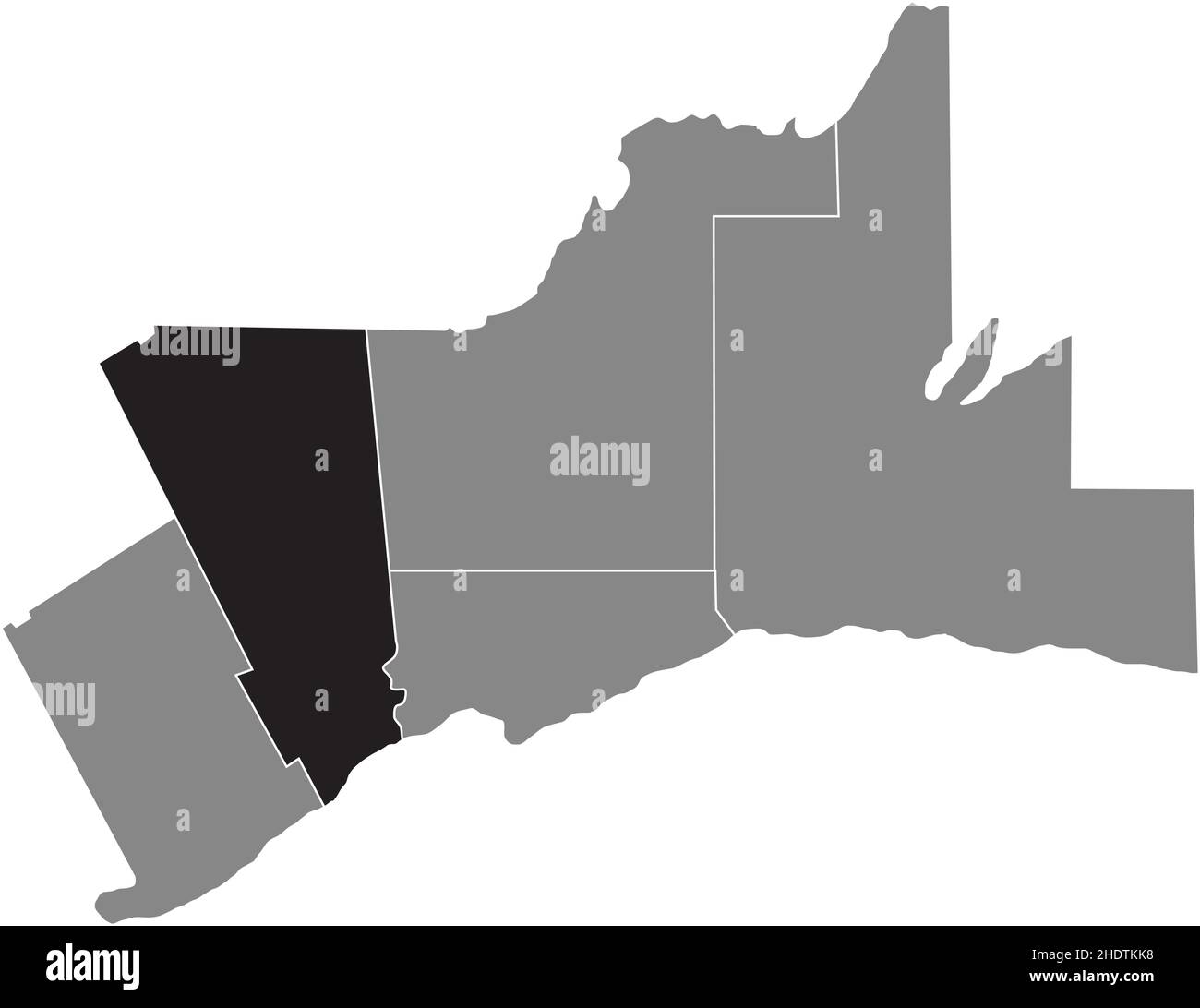 Schwarz flach leer hervorgehoben Locator Karte der PEEL REGION innerhalb der grauen administrativen Karte des Großraums Toronto Stock Vektor