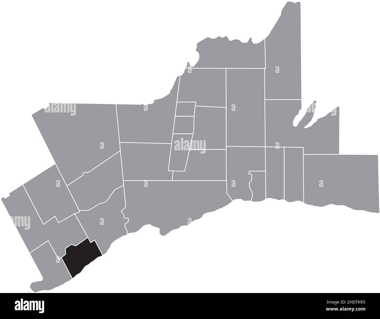 Schwarz flach leer markiert Lageplan der GEMEINDE OAKVILLE innerhalb grauen administrativen Karte des Großraums Toronto Stock Vektor