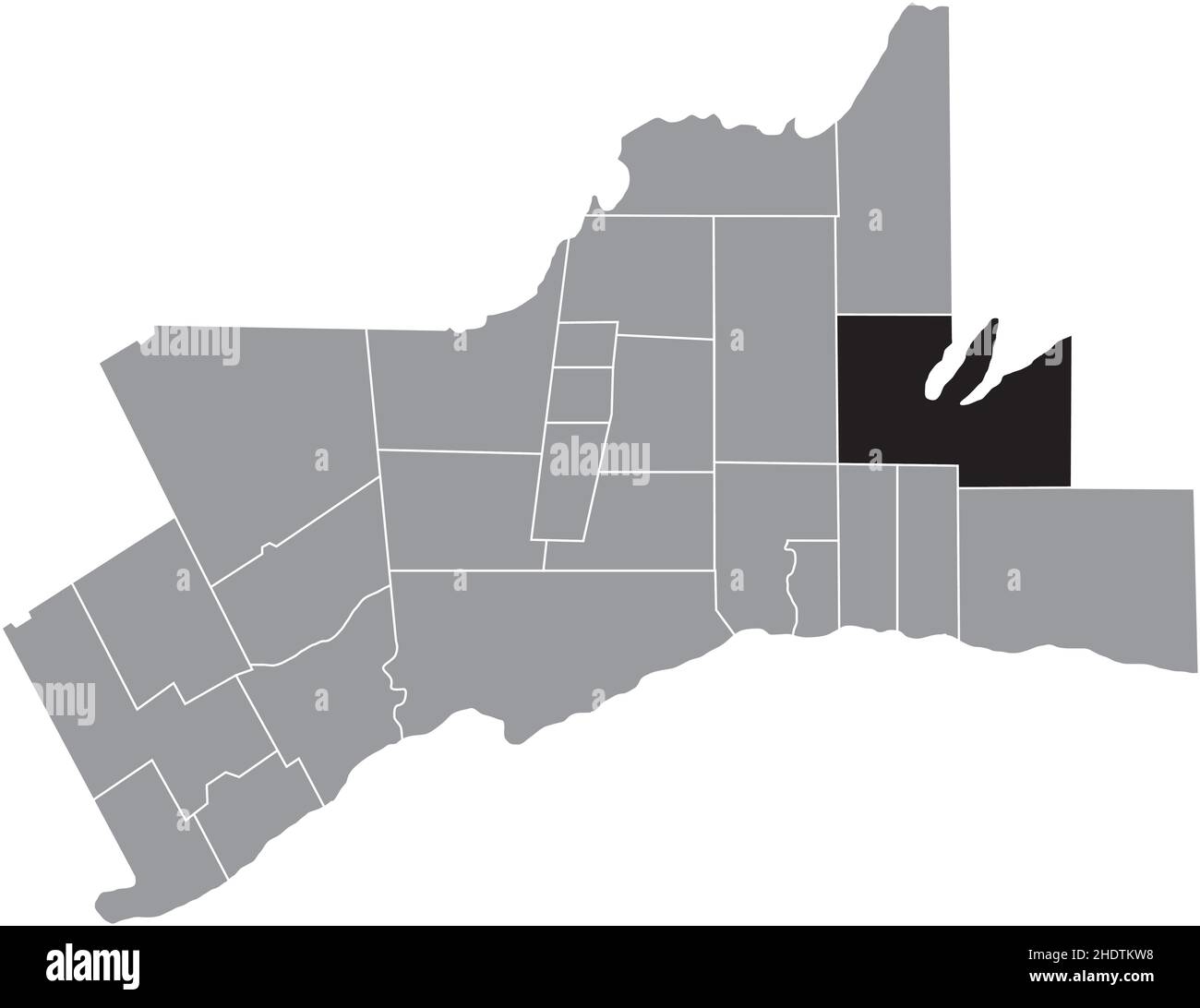 Schwarz flach leer markiert Lageplan der GEMEINDE SCUGOG innerhalb grauen administrativen Karte des Großraums Toronto Stock Vektor