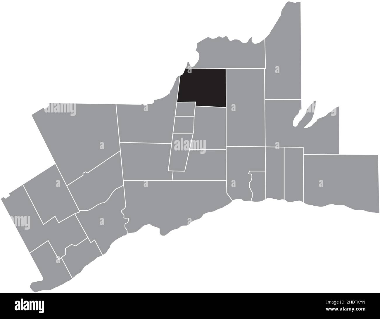Schwarz flach leer markiert Lageplan der EAST GWILLIMBURY GEMEINDE innerhalb grauen administrativen Karte des Großraums Toronto Stock Vektor