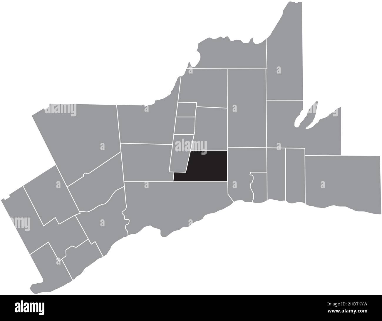 Schwarz flach leer markiert Lageplan der GEMEINDE MARKHAM innerhalb grauen administrativen Karte des Großraums Toronto Stock Vektor