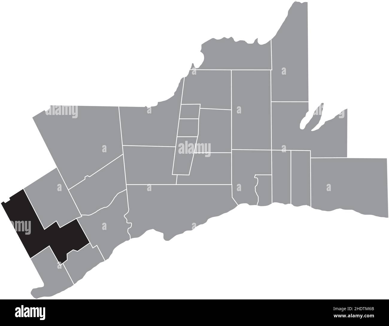 Schwarz flach leer markiert Lageplan der GEMEINDE MILTON innerhalb grauen administrativen Karte des Großraums Toronto Stock Vektor