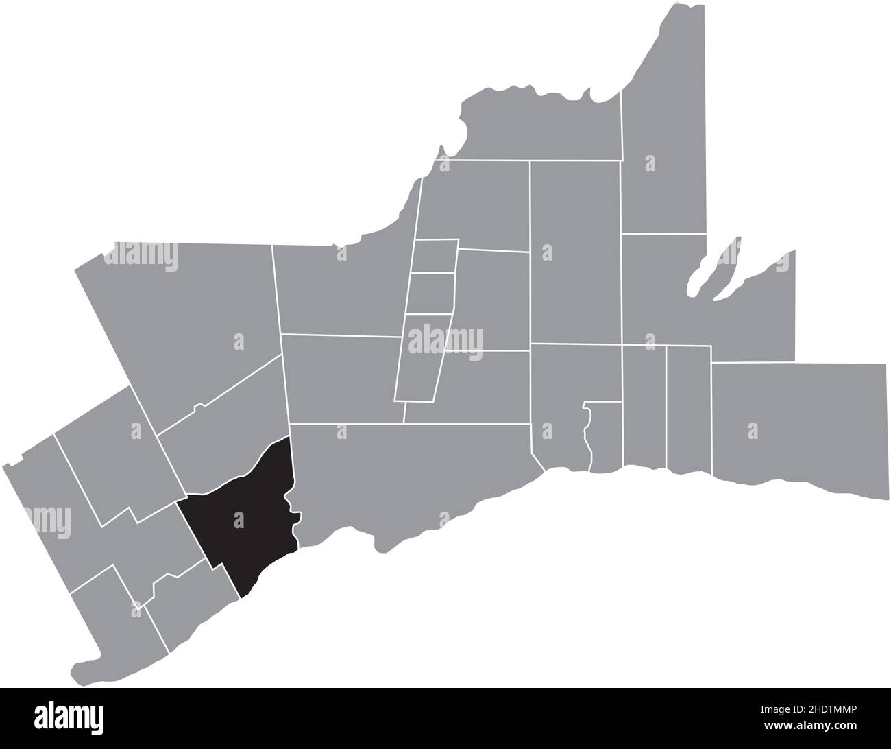 Schwarz flach leer hervorgehoben Lageplan der MISSISSAUGA GEMEINDE innerhalb grauen administrativen Karte des Greater Toronto Bereich Stock Vektor