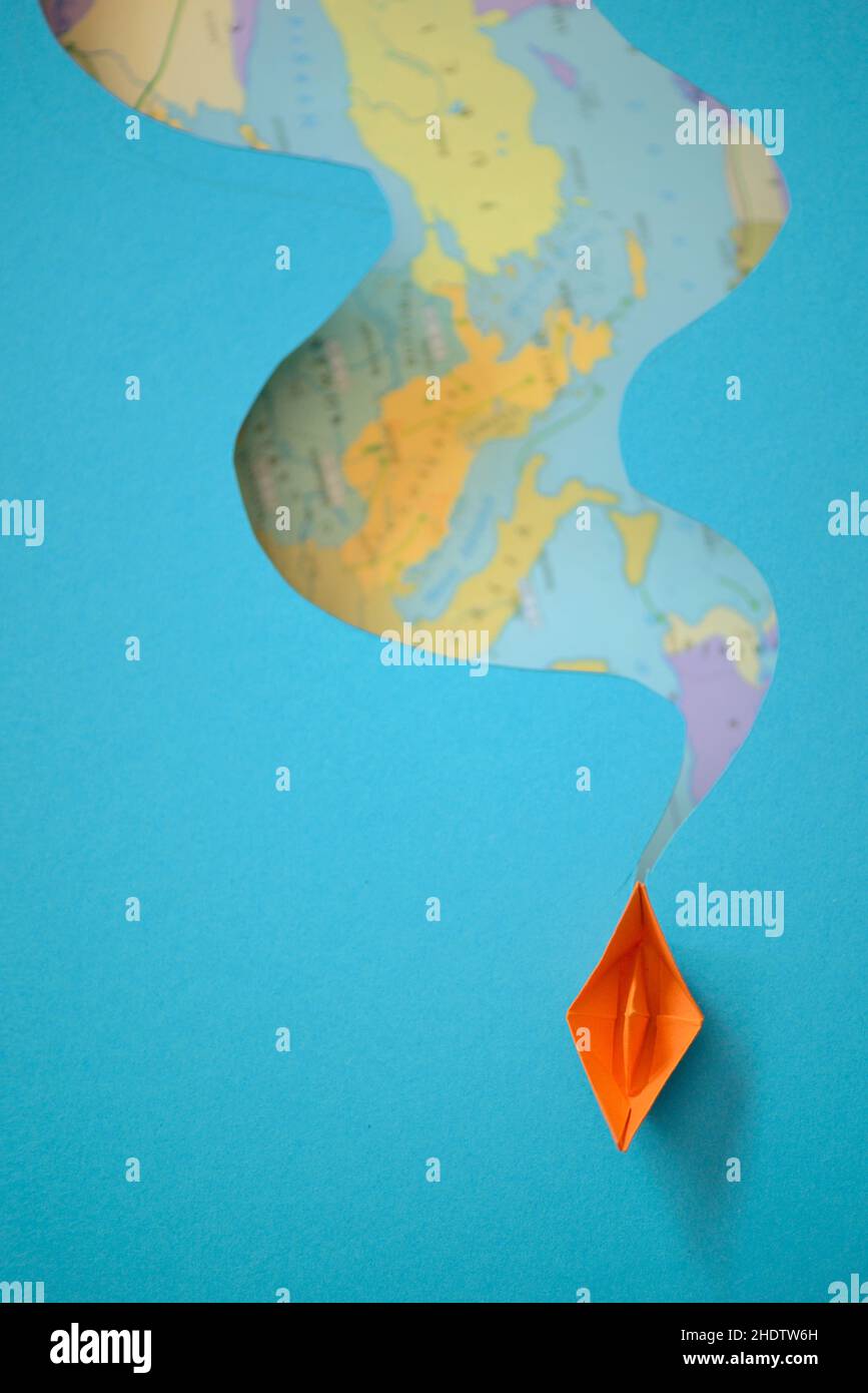 Reisen, Papierboot, Umrundung, Reisen, Papierboote Stockfoto