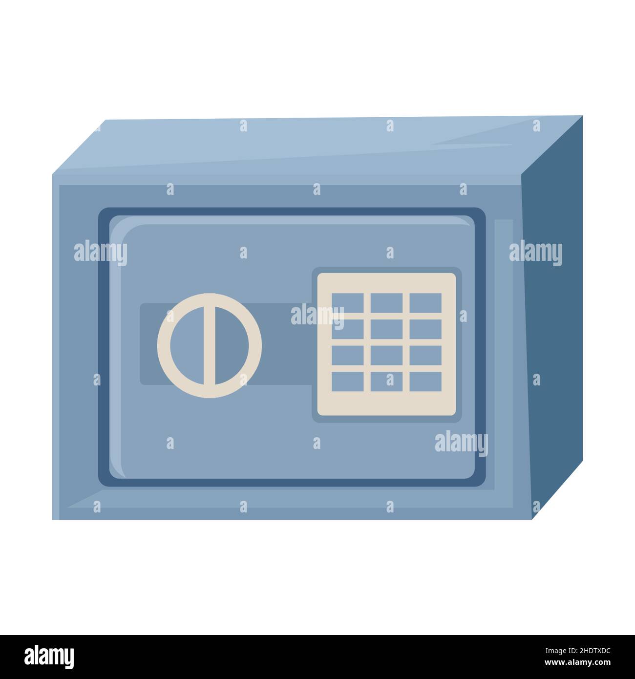 Geschlossene sichere digitale Schlösser mit codierten Passwörtern im Cartoon-Stil, isoliert auf weißem Hintergrund. Stahlbox, geheimer Container. Vektorgrafik Stock Vektor