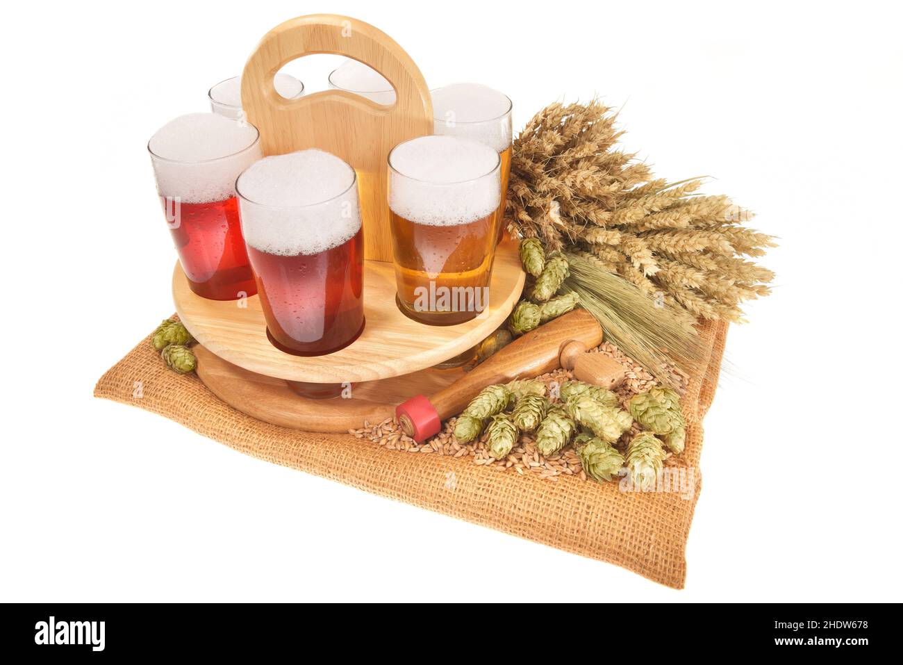 Bier, Zutat, Sorten, Beer Glass Carrier, Biere, Zutaten, Vielfalt Stockfoto