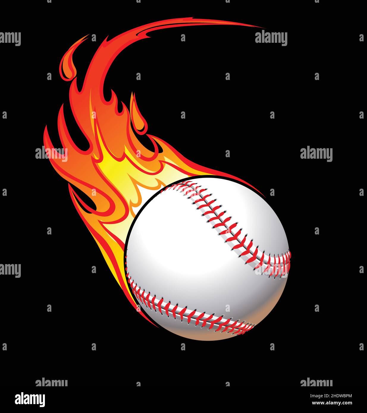 Schnell fliegende flammende Baseballbaseball-Logo auf schwarzem Hintergrund Vektor isoliert auf weißem Hintergrund Stock Vektor