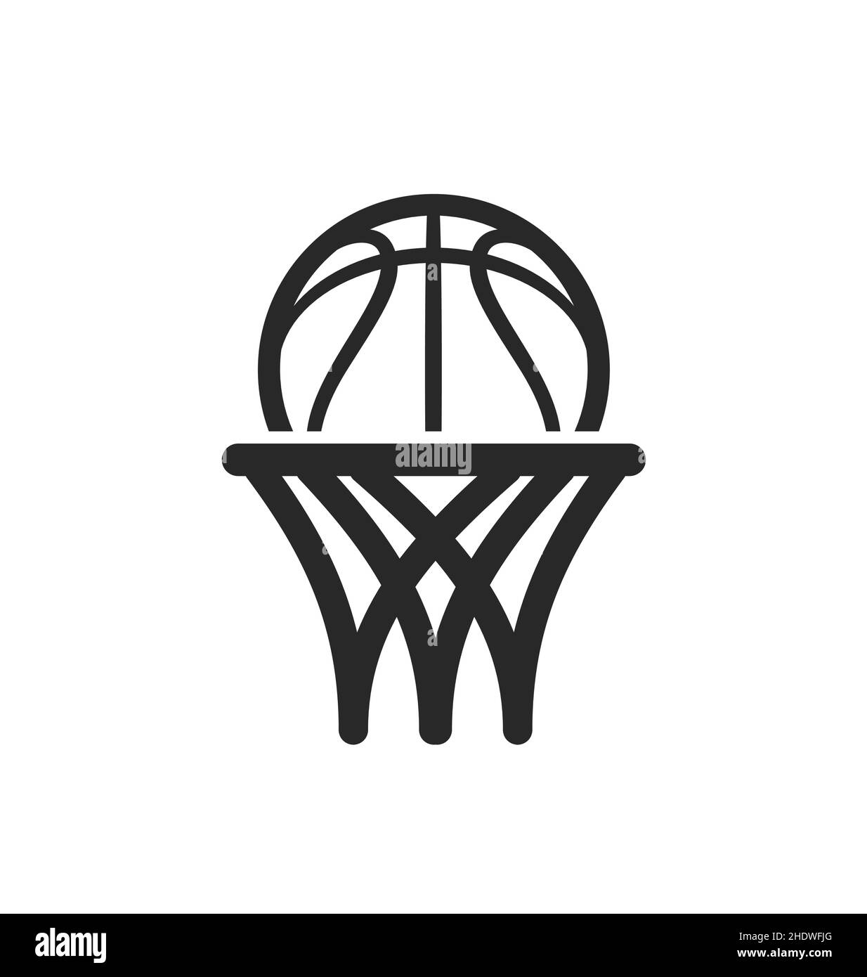 Basketball-Logo einfache stilisierte Linie Zeichnung abstrakten Reifen Netz Ring Korb Ball Vektor auf weißem Hintergrund isoliert Stock Vektor