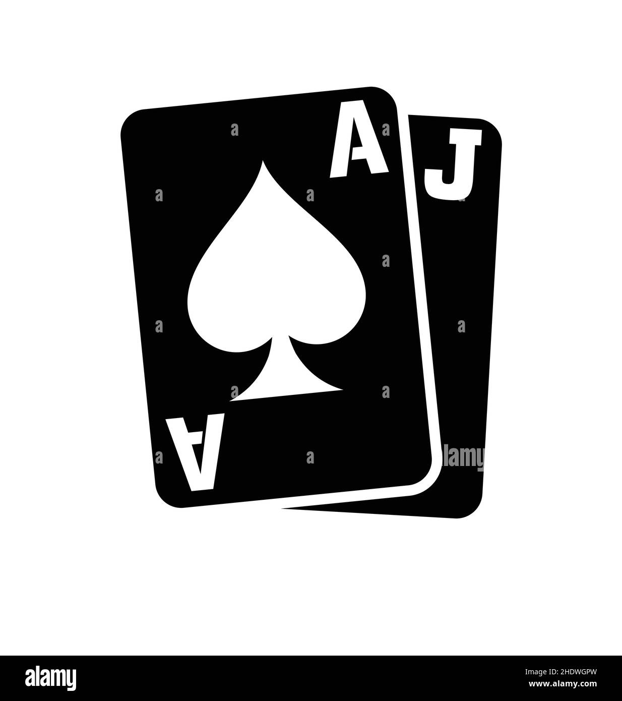 Blackjack-Karten ass Jack Pik invertiert schwarz stilisierte einfache Logo Symbol Vektor isoliert auf weißem Hintergrund Stock Vektor