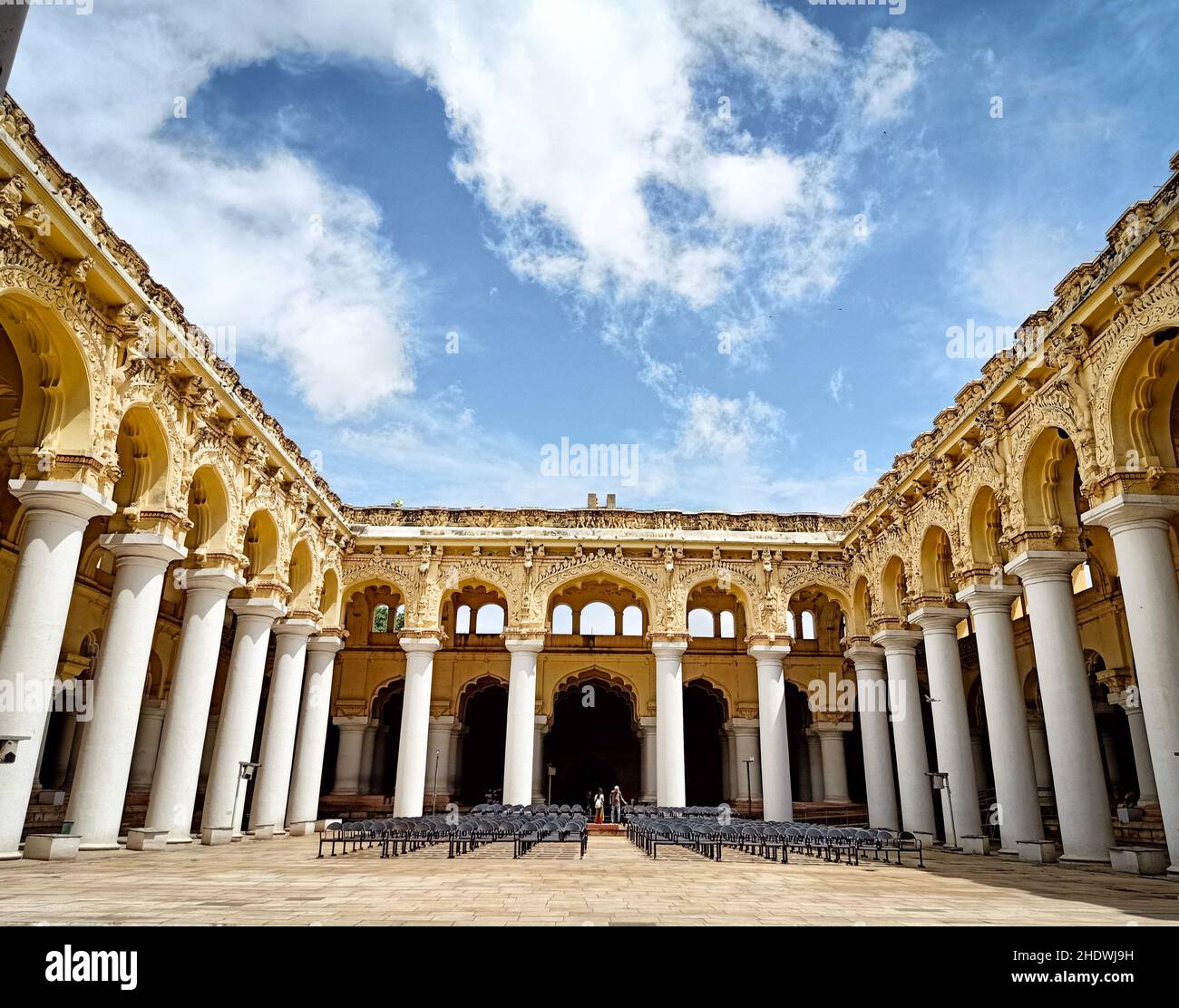 Sonnenbild des Thirumalai Nayak Palastes, Madurai, Tamilnadu, Indien Stockfoto