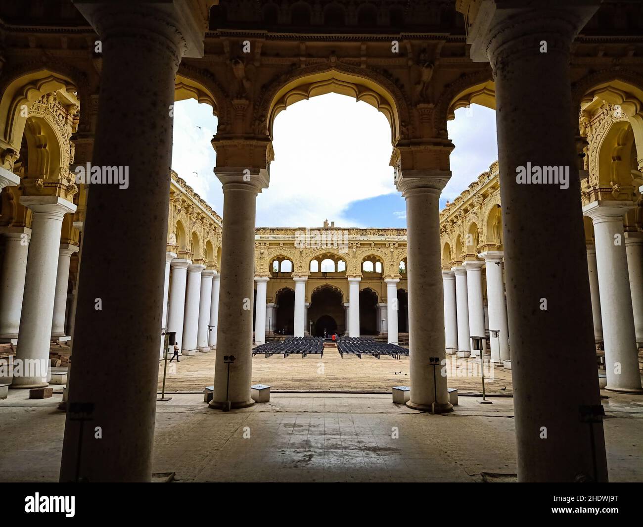Sonnenbild des Thirumalai Nayak Palastes, Madurai, Tamilnadu, Indien Stockfoto