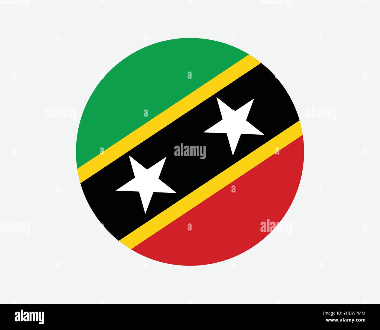 Flagge von St. Kitts und Nevis Round Country. Nationalflagge des St. Kittian- und Nevisian-Kreises. Federation of Saint Christopher und Nevis Circular Shape BU Stock Vektor