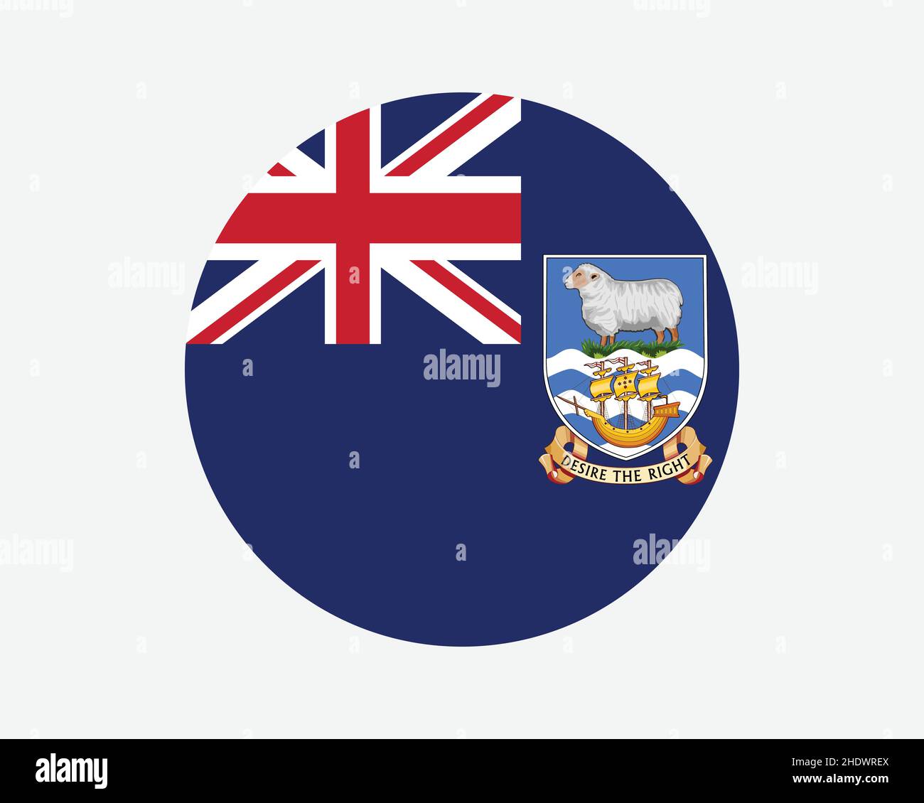 Falklandinseln Runde Flagge. Falkland-Inseln-Kreisflagge. Bannerförmiges Knopfbanner Im Britischen Überseegebiet. EPS-Vektorgrafik. Stock Vektor
