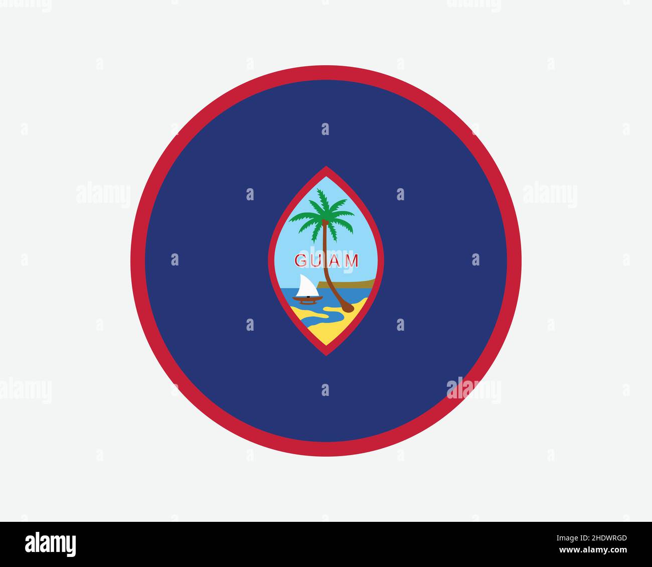 Guam Round Flag. Flagge Des Guamanischen Kreises. Nicht eingebautes und organisiertes Rundschreiben-Knopfbanner für US-USA-Territorium. EPS-Vektorgrafik. Stock Vektor