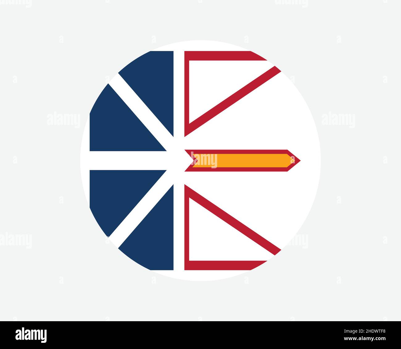 Neufundland und Labrador Kanada Runde Flagge. NL, kanadische Kreisflagge. Rundschreiben-Knopfbanner der Provinz Neufundland und Labrador Kanada. EPS-Ve Stock Vektor