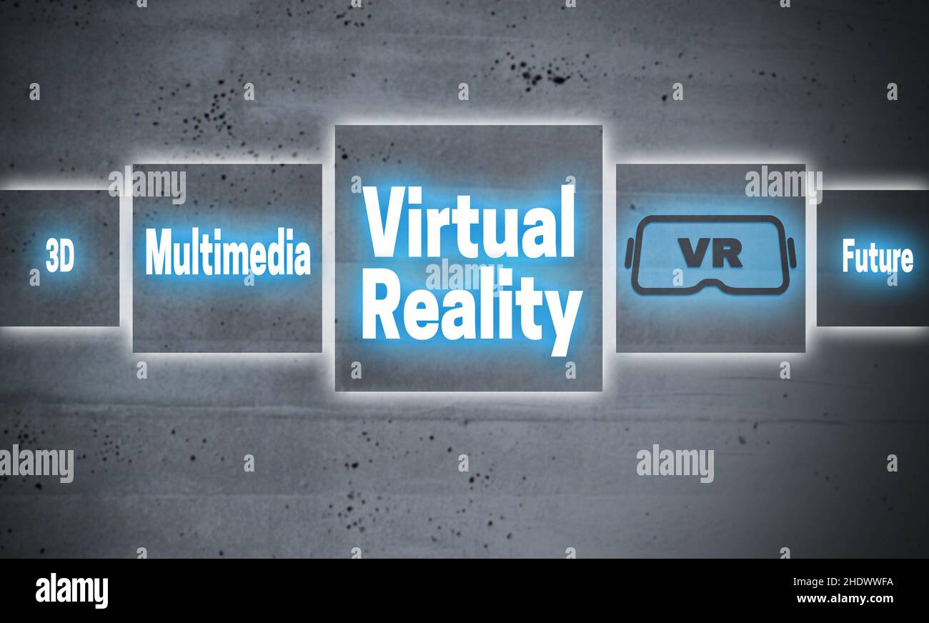 Virtual Reality, computersimulierte Realität, immersive Multimedia, Virtual Reality-Simulatoren, vr Stockfoto