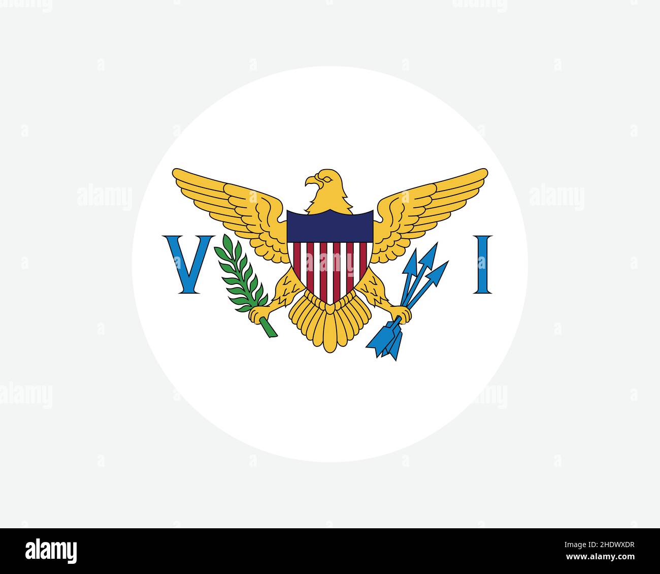 Amerikanische Jungferninseln Runde Flagge. USVI Circle Flag. Nicht eingebautes und organisiertes Rundschreiben-Knopfbanner für das US-Territorium USA. EPS-Vektordarstellung Stock Vektor
