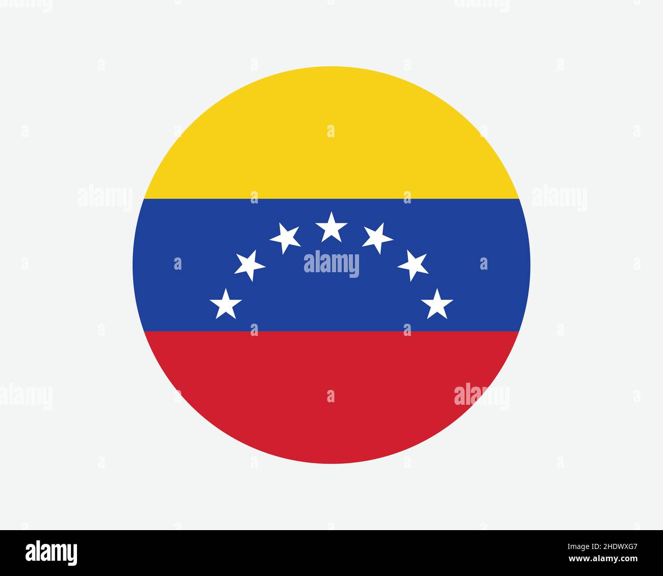 Venezuela 7 Sterne Runde Flagge. Venezolanische Sieben-Sterne-Kreisflagge. Venezuela National Country Circular Shape Button Banner. Schnitt der EPS-Vektorgrafik Stock Vektor