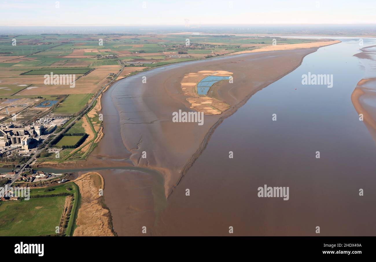 Luftaufnahme von Read's Island, einer Insel, die sich etwas außerhalb der Ancholme-Schleuse, an der Humber-Mündung, East Yorkshire, befindet Stockfoto