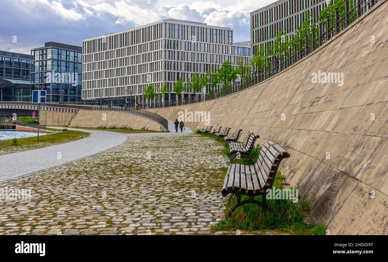 berlin, Ufer des Spree-Flusses, Ufer der Spree-Flüsse Stockfoto