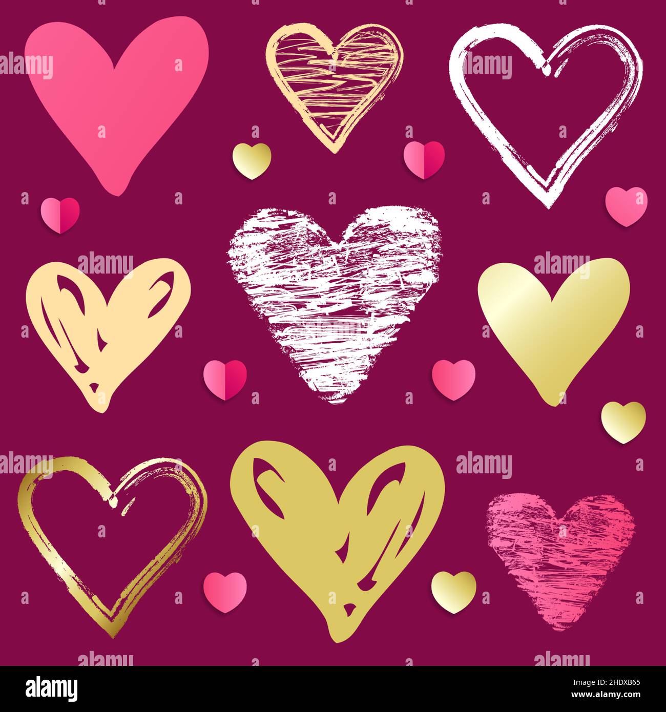 Doodle Skizze Herz nahtlose Muster. Love Shape Symbole Design isoliert auf rosa Hintergrund für Hochzeit, Mütter, Frauen oder Valentinstag. Vektor Stock Vektor