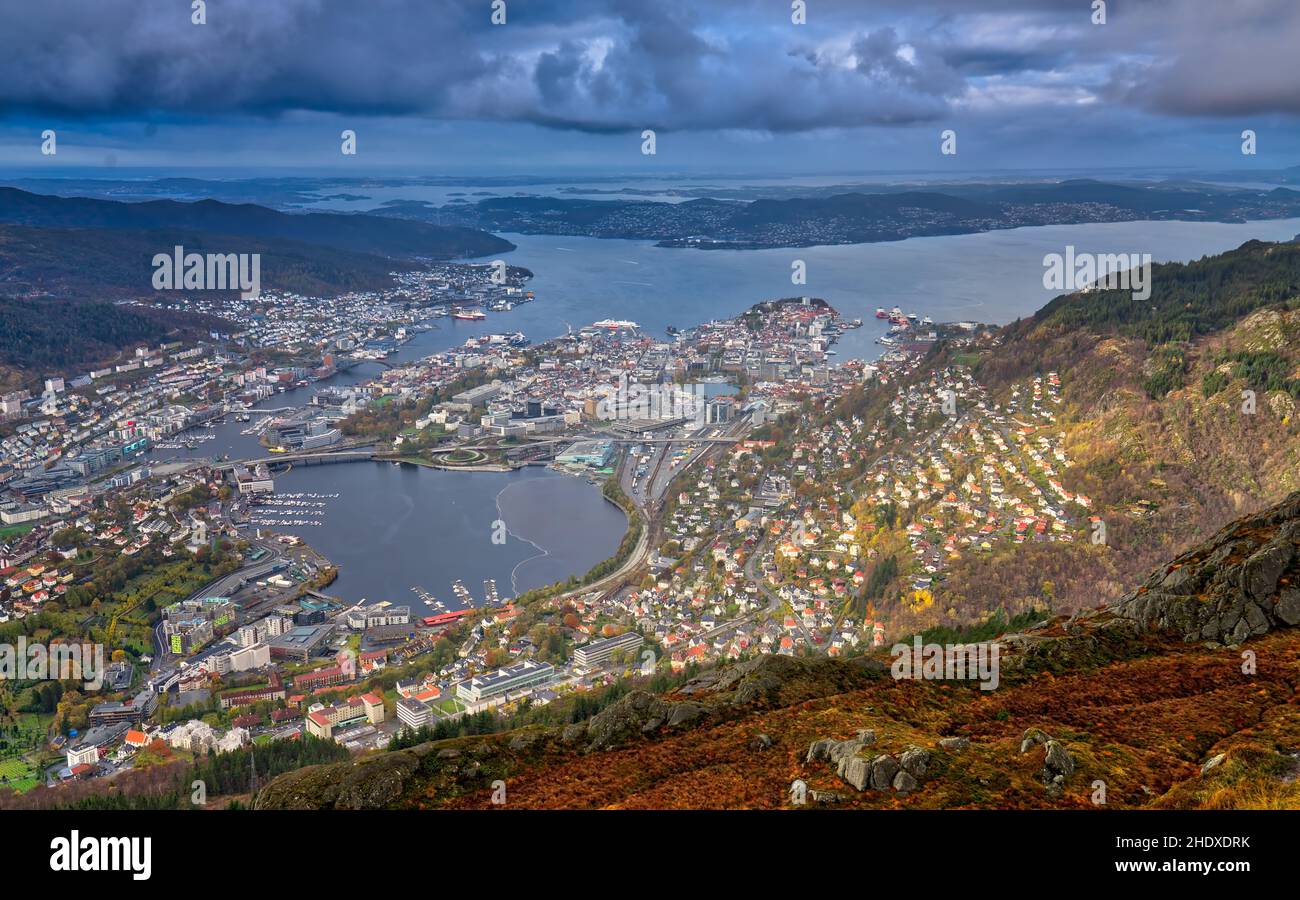 Blick auf die Stadt, norwegen, bergen, Blick auf die Stadt, norways, bergens, Rettung, Bergung Stockfoto