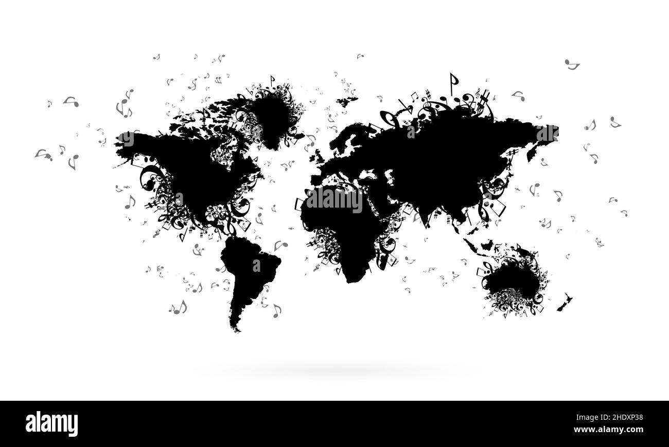Musik, international, Weltkarte, Weltmusik, Musik, Internationale Länder, Weltkarten Stockfoto