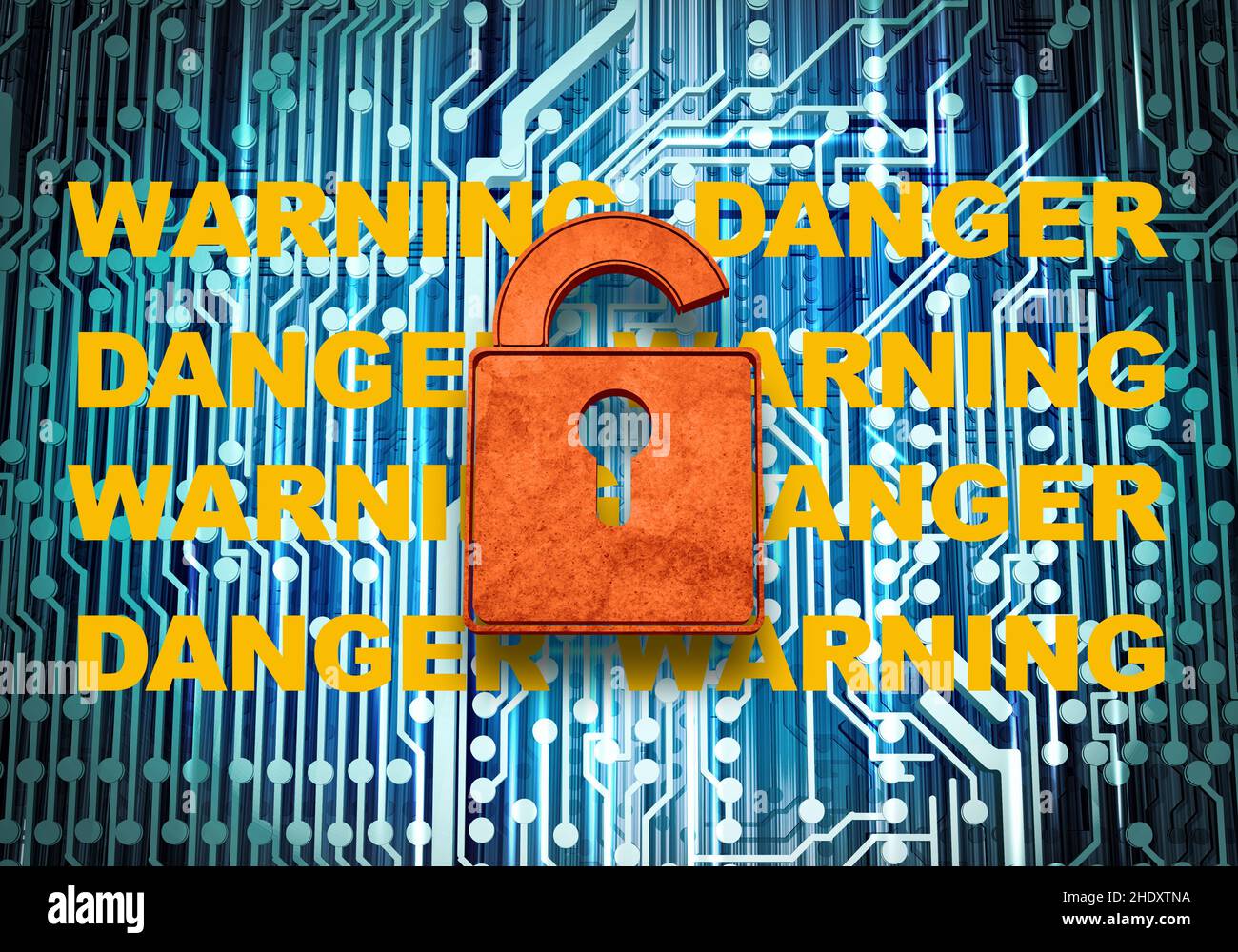 Warnung, Angriff, Hacker, Computerkriminalität, Datendiebstahl, Virenschutz, Angriffe, Hacker, Computerkriminalität, Datendiebstähle, Diebstahl, Virenschutz Stockfoto