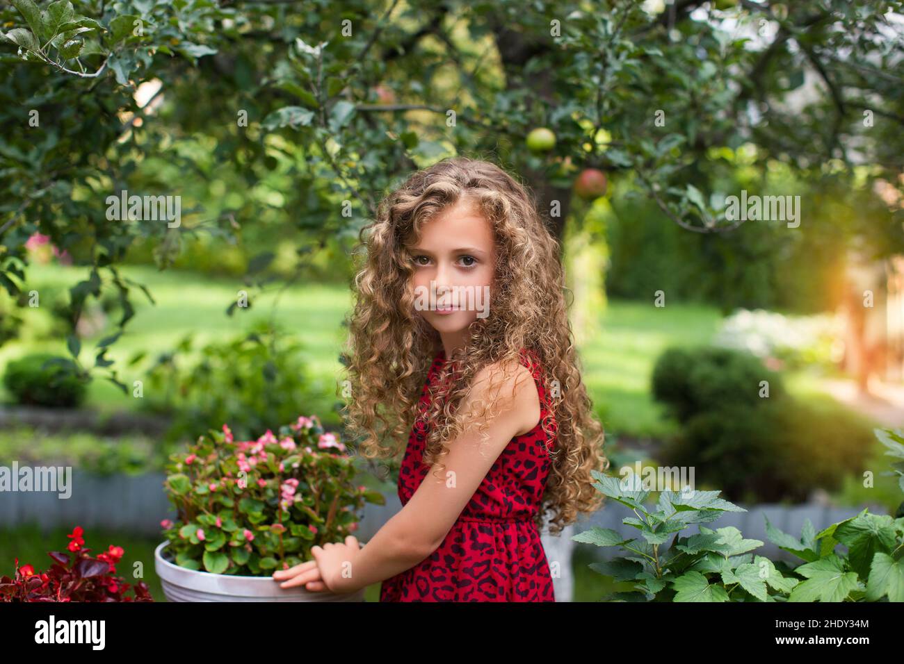 Mädchen, Garten, Kleid, Mädchen, Gärten, Kleider Stockfoto