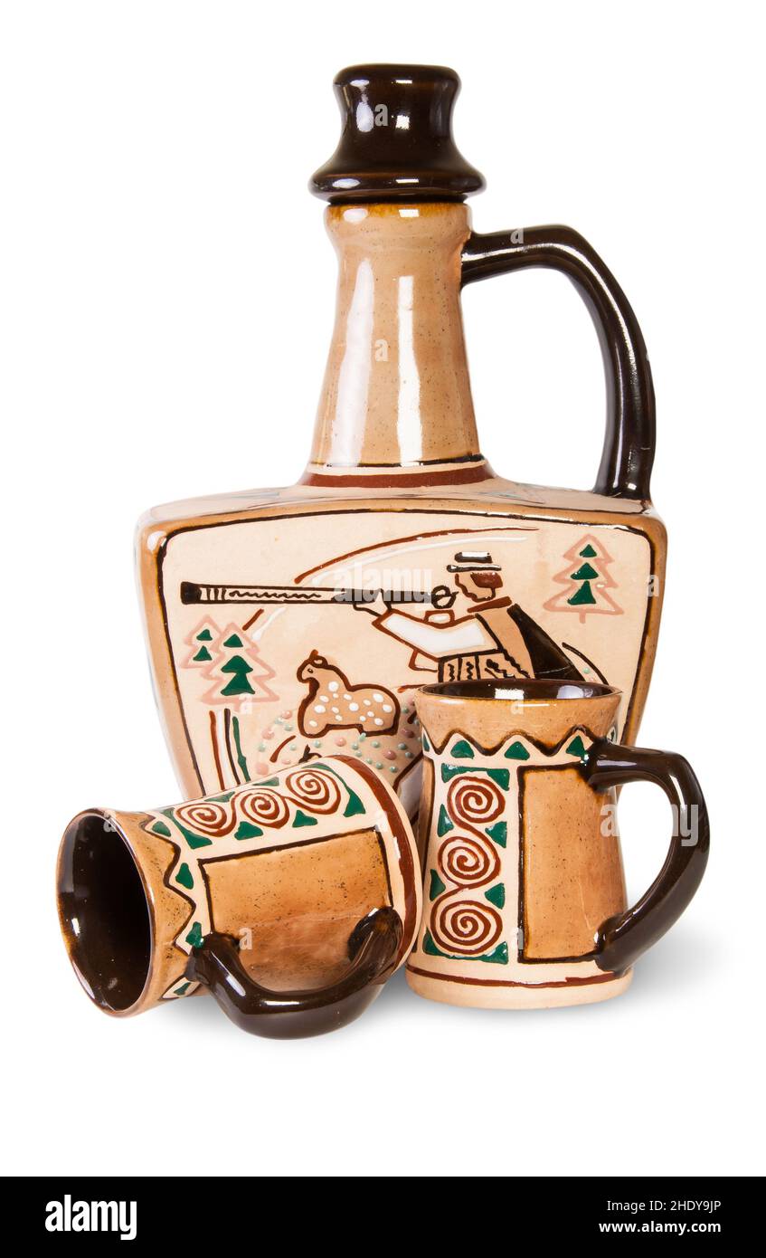 Keramik, Alkoholflasche, Steingut, bemalt, ukrainisch, Keramik, Likörflaschen, Erdwaren, Malzwaren Stockfoto