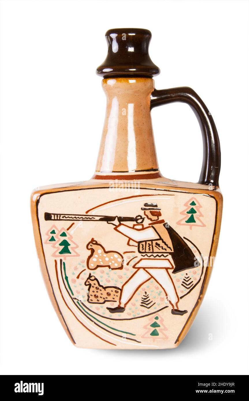 Keramik, Alkoholflasche, Steingut, bemalt, ukrainisch, Keramik, Likörflaschen, Erdwaren, Malzwaren Stockfoto