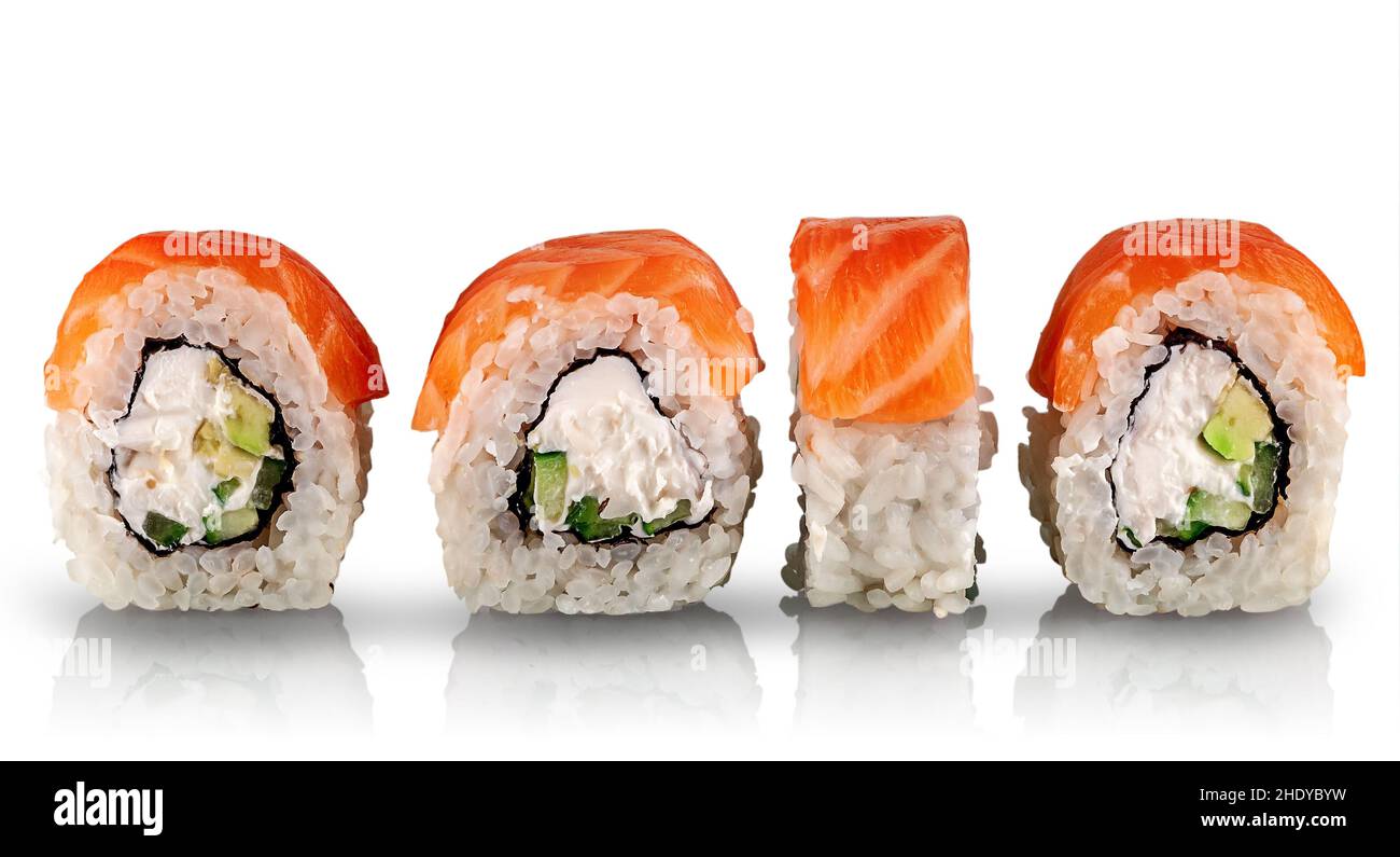 Sushi, Lachs, Uramaki, sushi, Lachs, Uramakis Stockfoto