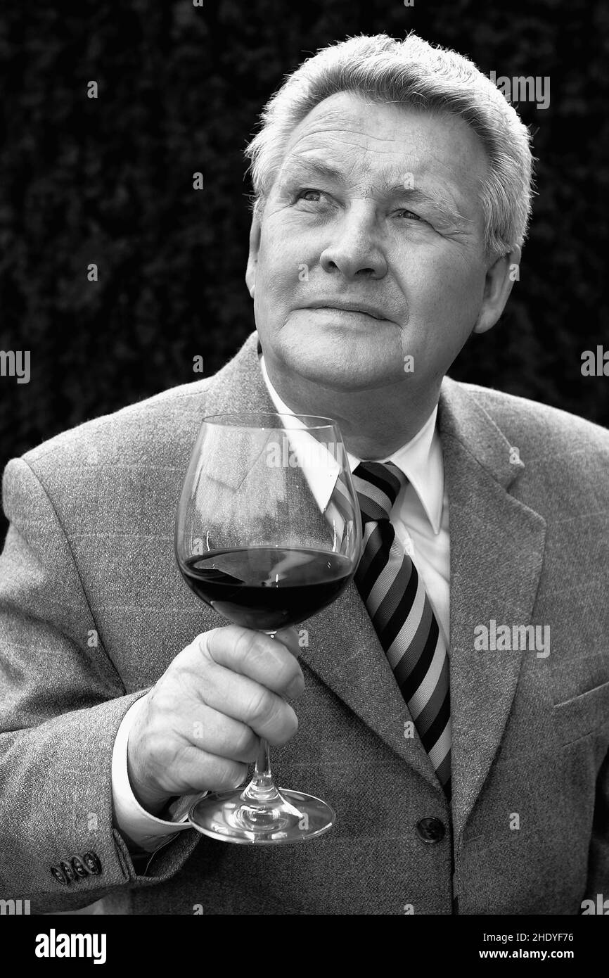 Mann, Rotweinglas, Weinprobe, Mann, Männer Stockfoto