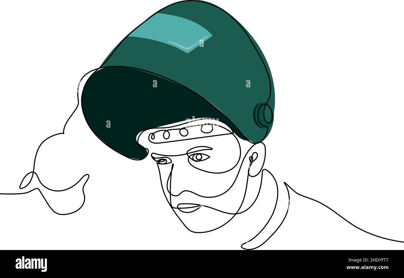 Fortlaufende einzeilige Zeichnung eines Mannes in Gesichtsmaske Stock Vektor