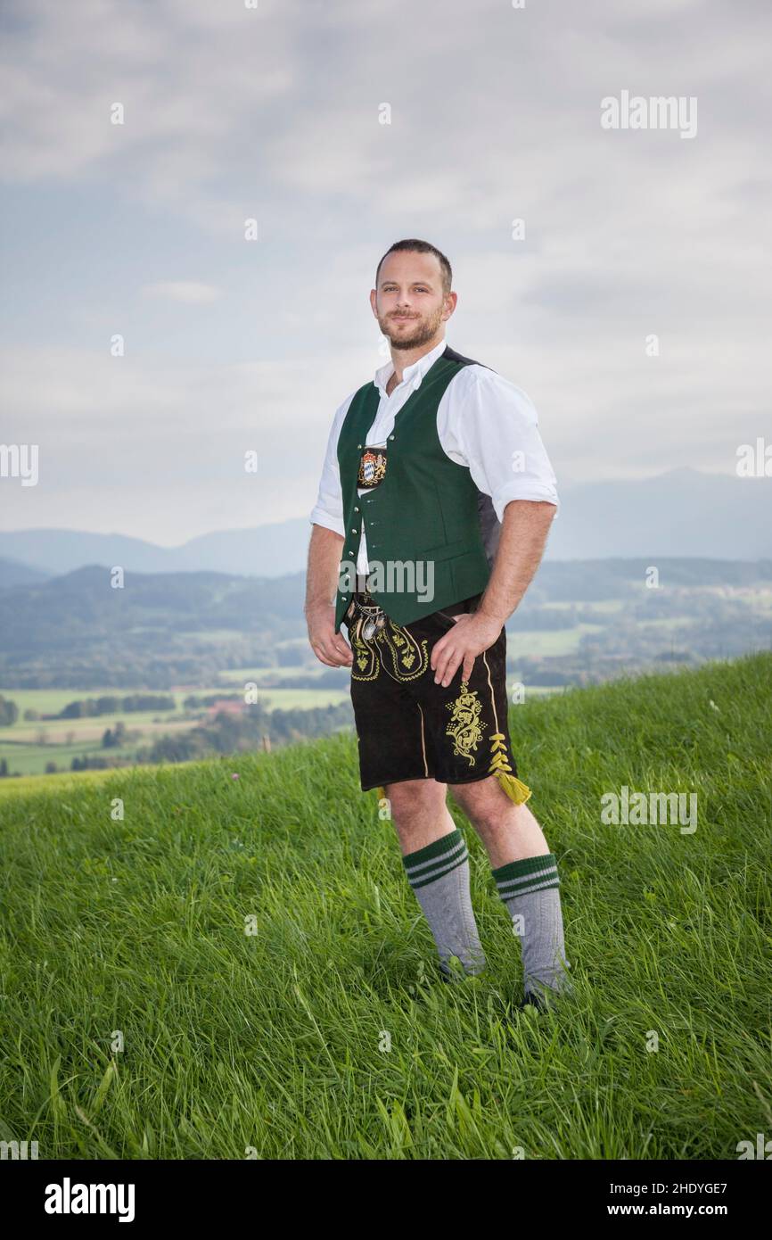 Mann, bayrisch, traditionelle Kleidung, Lederhosen, Kerl, Männer, bayern, Lederhosen Stockfoto